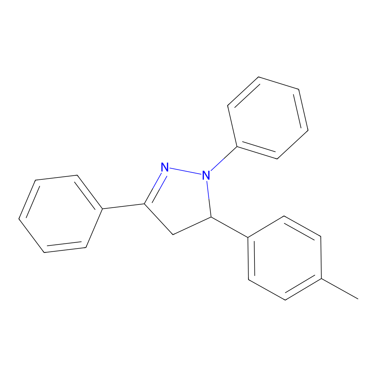 1H-Pyrazole, 4,5-dihydro-5-(4-methylphenyl)-1,3-diphenyl- molecular structure, CAS 15206-66-3