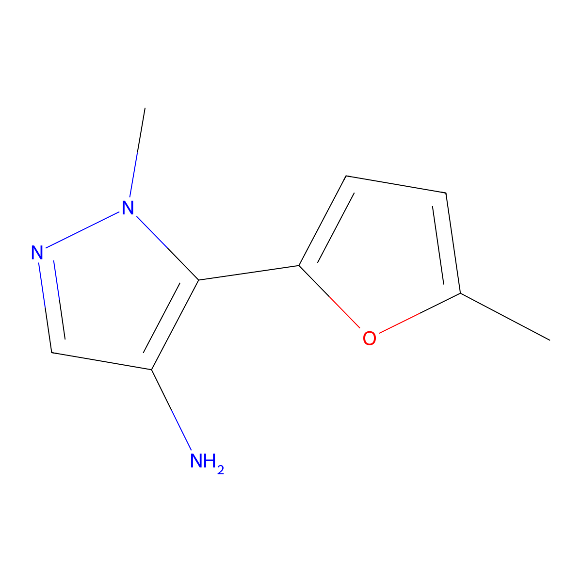 1-Methyl-5-(5-methylfuran-2-YL)-1H-pyrazol-4-amine molecular structure, CAS 1520609-41-9