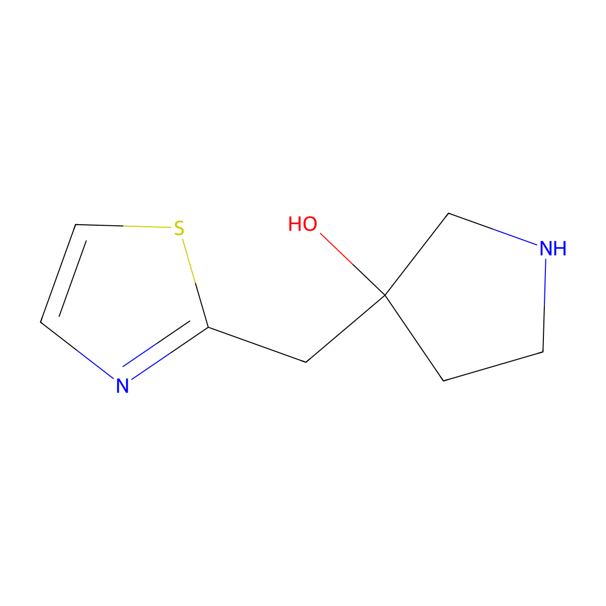 3-(Thiazol-2-ylmethyl)pyrrolidin-3-ol molecular structure, CAS 1520650-28-5