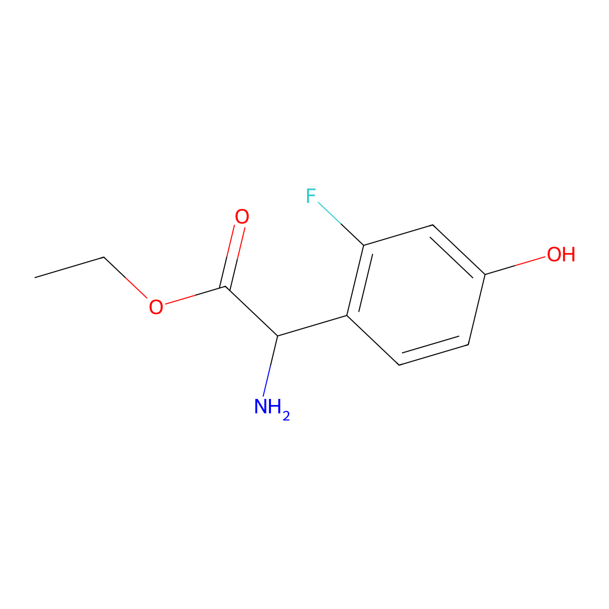 Ethyl 2-amino-2-(2-fluoro-4-hydroxyphenyl)acetate molecular structure, CAS 1520662-39-8