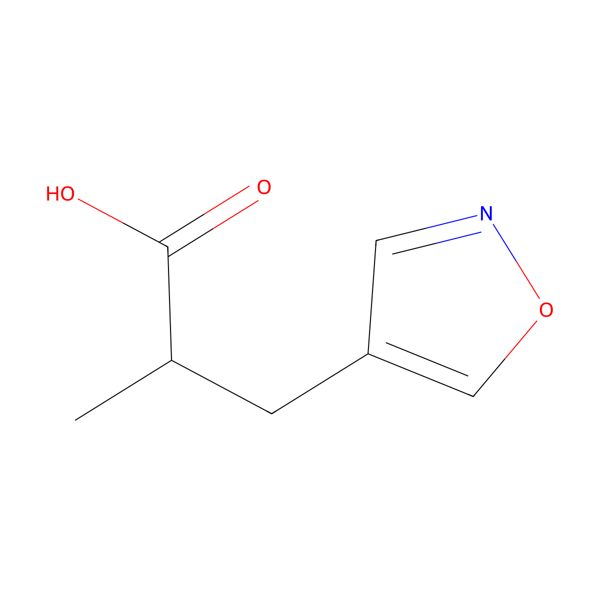 2-Methyl-3-(1,2-oxazol-4-yl)propanoic acid molecular structure, CAS 1520691-56-8