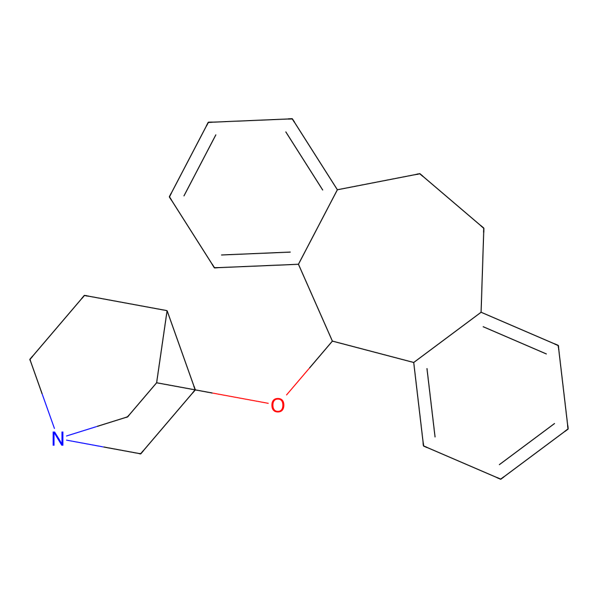Quinuclidine, 3-((10,11-dihydro-5H-dibenzo(a,d)cyclohepten-5-yl)oxy)- molecular structure, CAS 15207-26-8