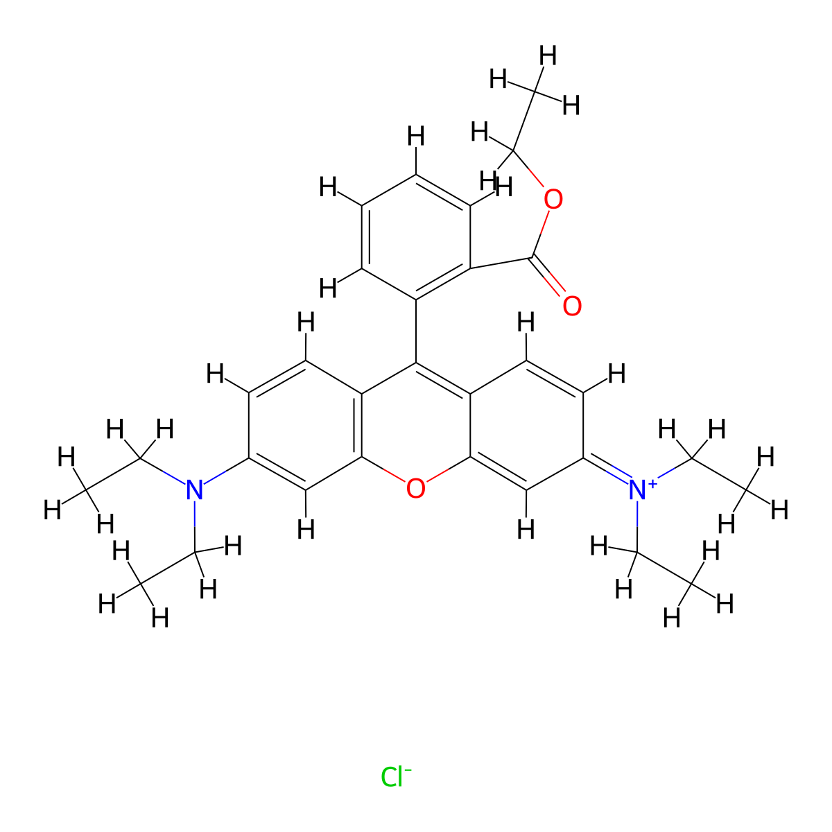 3,6-Bis(diethylamino)-9-(2-(ethoxycarbonyl)phenyl)xanthylium chloride molecular structure, CAS 152071-34-6