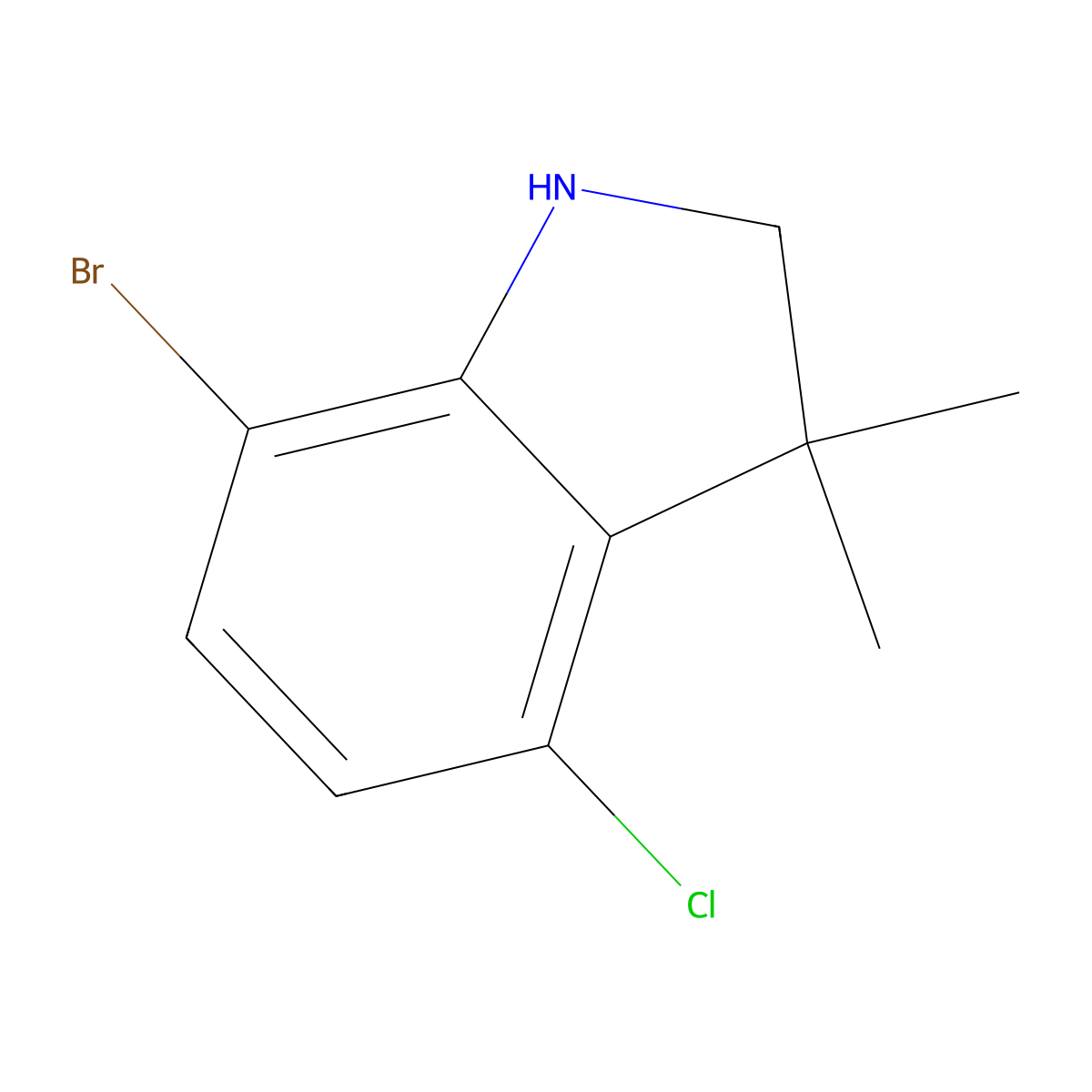 7-bromo-4-chloro-3,3-dimethyl-2,3-dihydro-1H-indole molecular structure, CAS 1520735-38-9