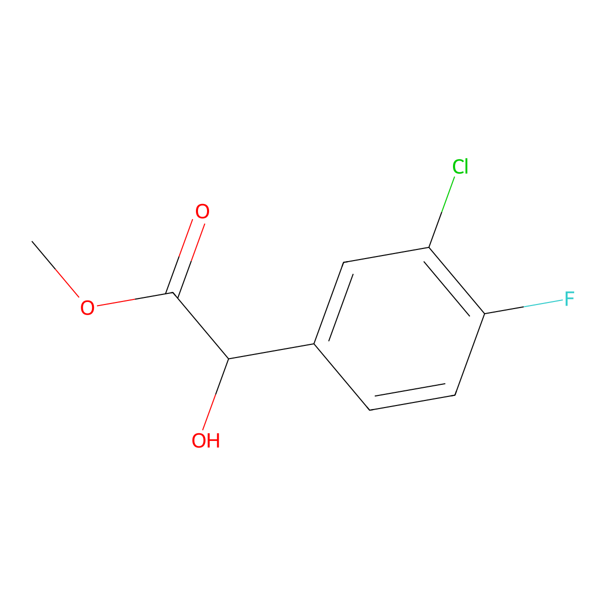 Methyl 2-(3-chloro-4-fluorophenyl)-2-hydroxyacetate molecular structure, CAS 1520836-52-5