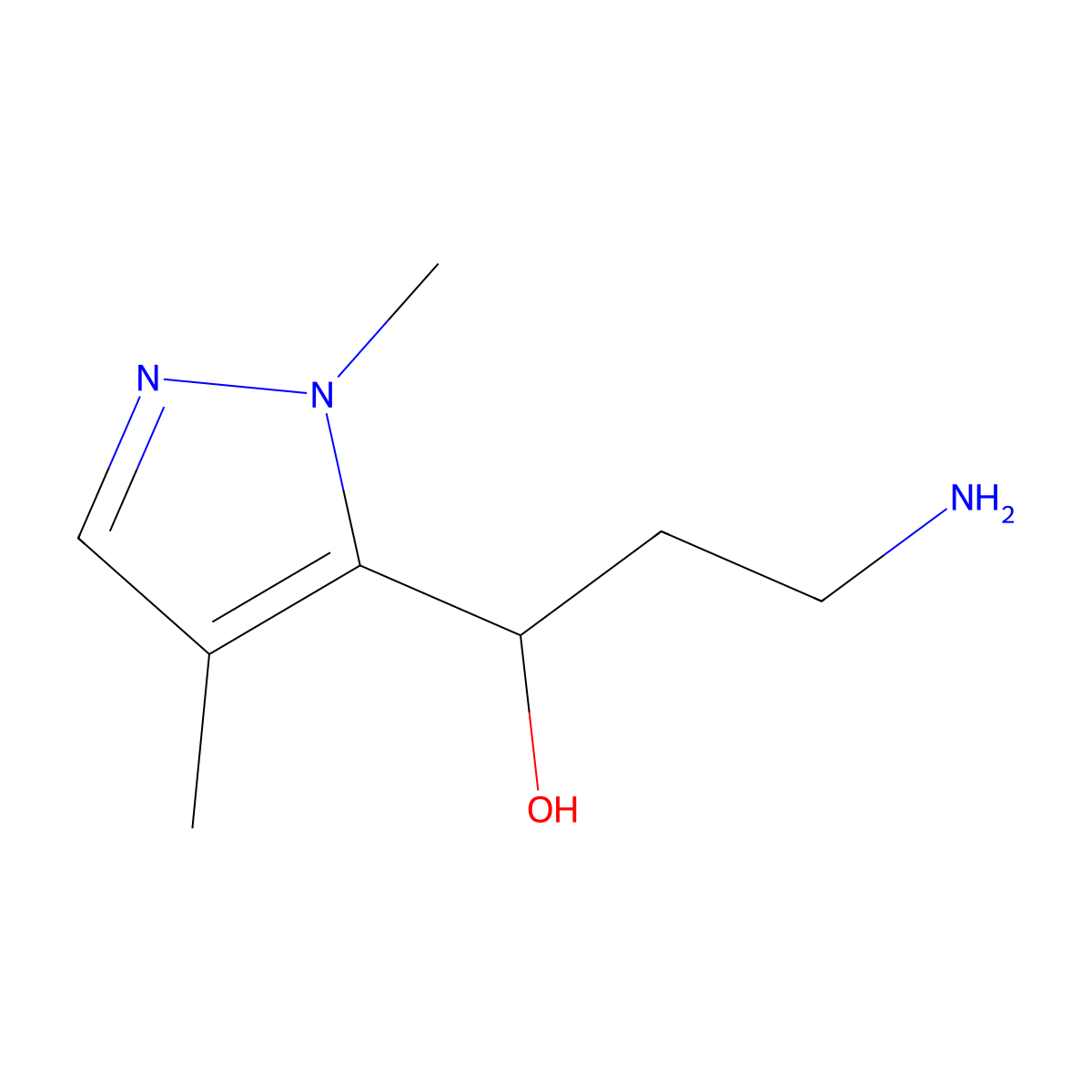 3-Amino-1-(1,4-dimethyl-1H-pyrazol-5-yl)propan-1-ol molecular structure, CAS 1520838-95-2