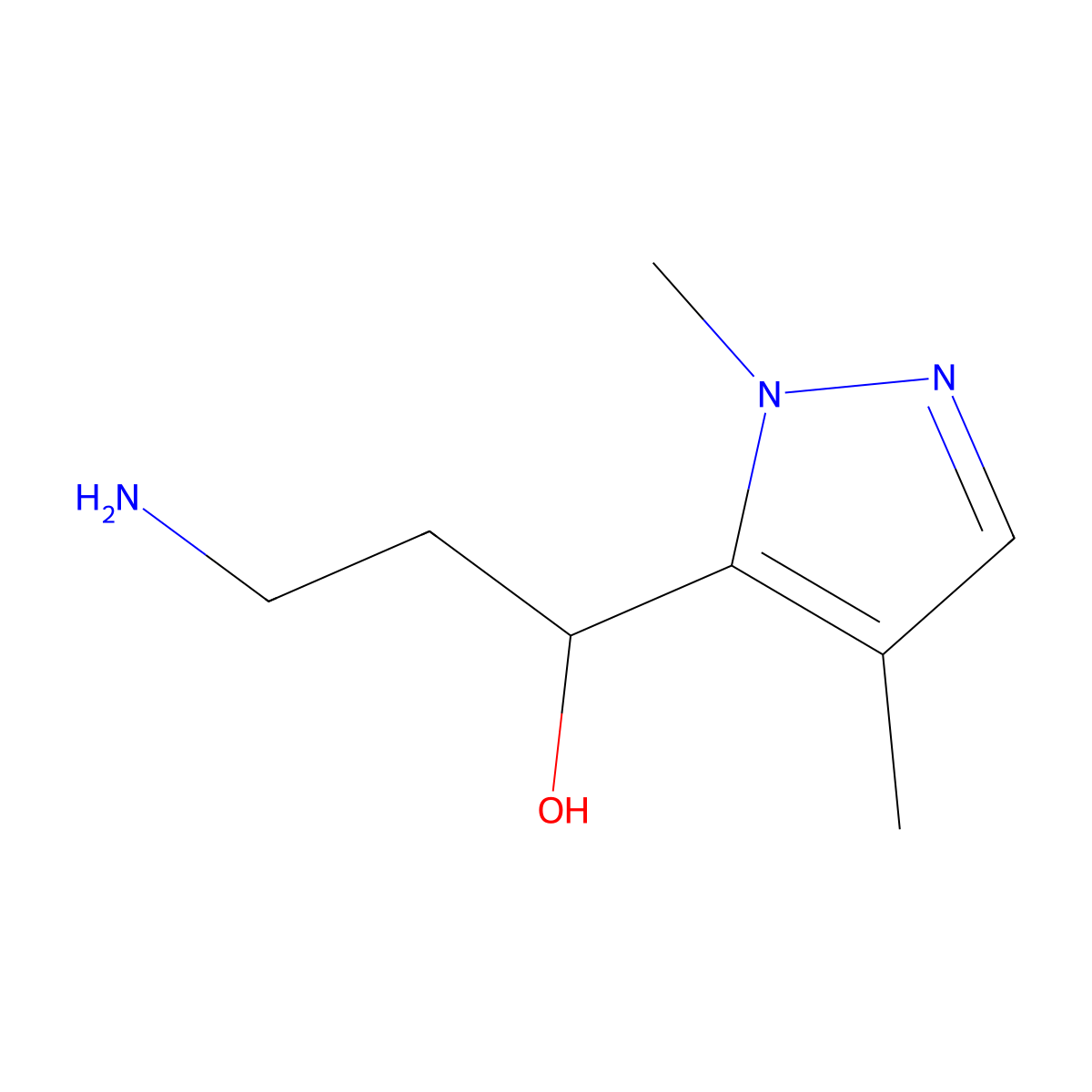 3-Amino-1-(1,4-dimethyl-1H-pyrazol-5-yl)propan-1-ol molecular structure, CAS 1520838-95-2