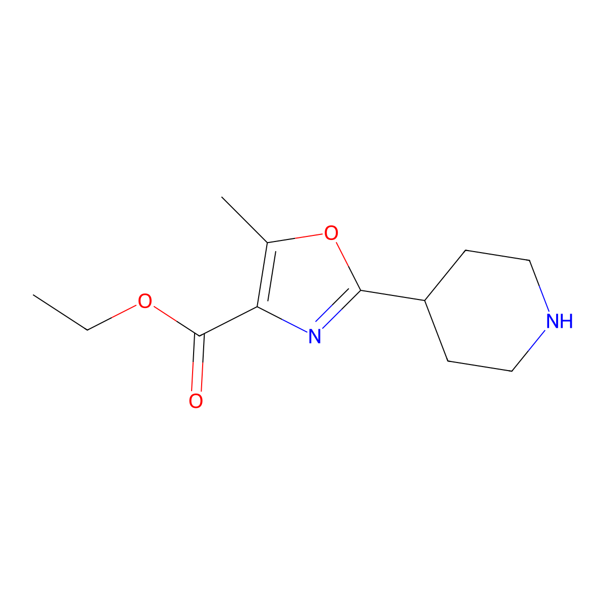 Ethyl 5-methyl-2-(piperidin-4-yl)-1,3-oxazole-4-carboxylate molecular structure, CAS 1520871-32-2