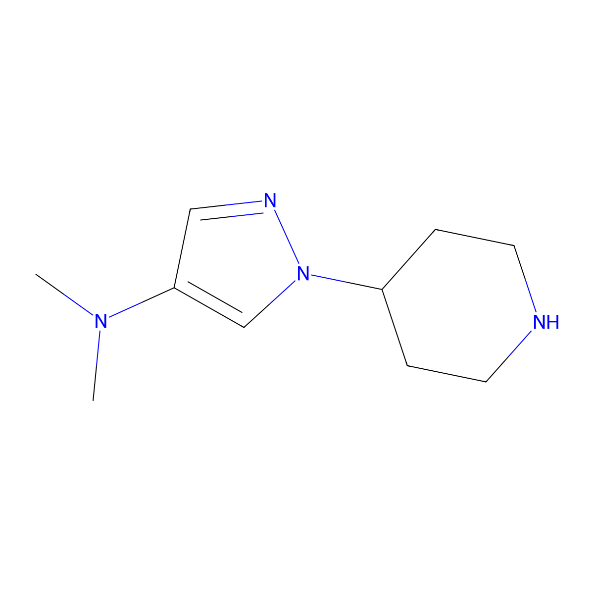 N,N-dimethyl-1-(piperidin-4-yl)-1H-pyrazol-4-amine molecular structure, CAS 1520928-14-6