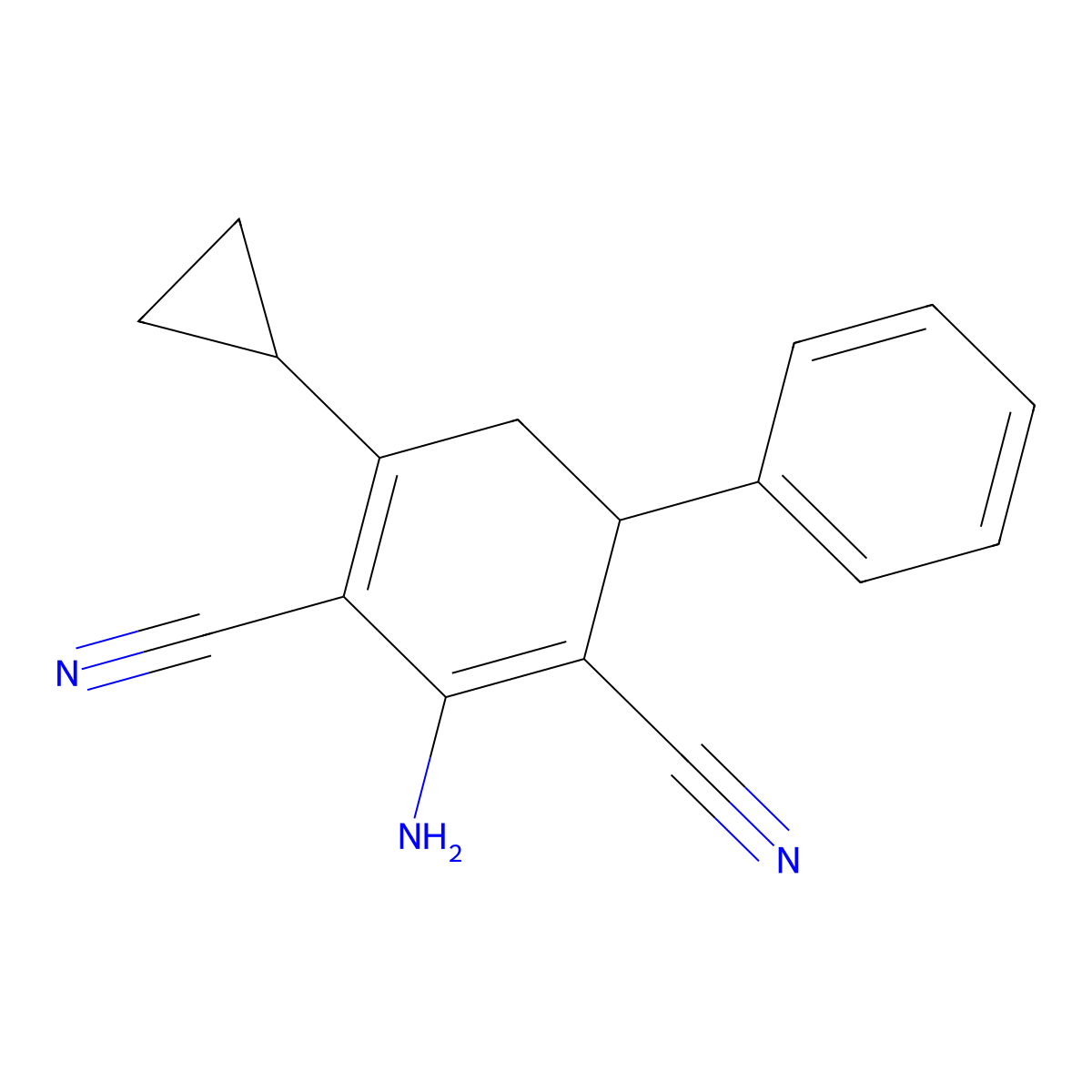 2-Amino-4-cyclopropyl-6-phenylcyclohexa-1,3-diene-1,3-dicarbonitrile molecular structure, CAS 152093-52-2