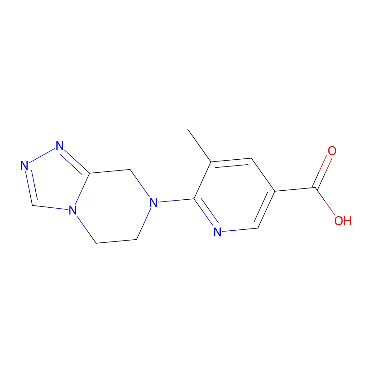 5-methyl-6-(5H,6H,7H,8H-(1,2,4)triazolo(4,3-a)pyrazin-7-yl)pyridine-3-carboxylic acid molecular structure, CAS 1520947-24-3