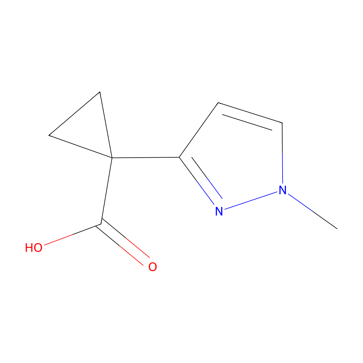 1-(1-methyl-1H-pyrazol-3-yl)cyclopropane-1-carboxylic acid molecular structure, CAS 1520977-30-3