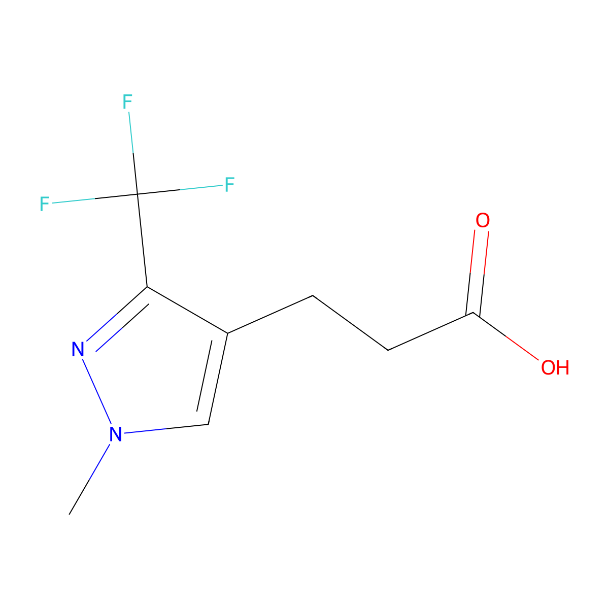 3-[1-methyl-3-(trifluoromethyl)-1H-pyrazol-4-yl]propanoic acid molecular structure, CAS 1521016-54-5