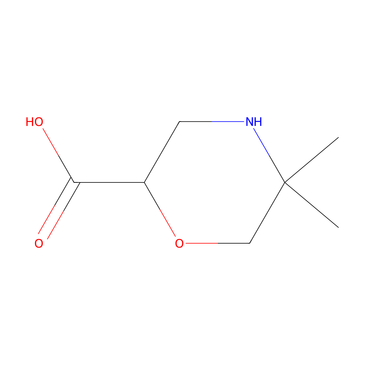 5,5-Dimethylmorpholine-2-carboxylic acid molecular structure, CAS 1521071-01-1
