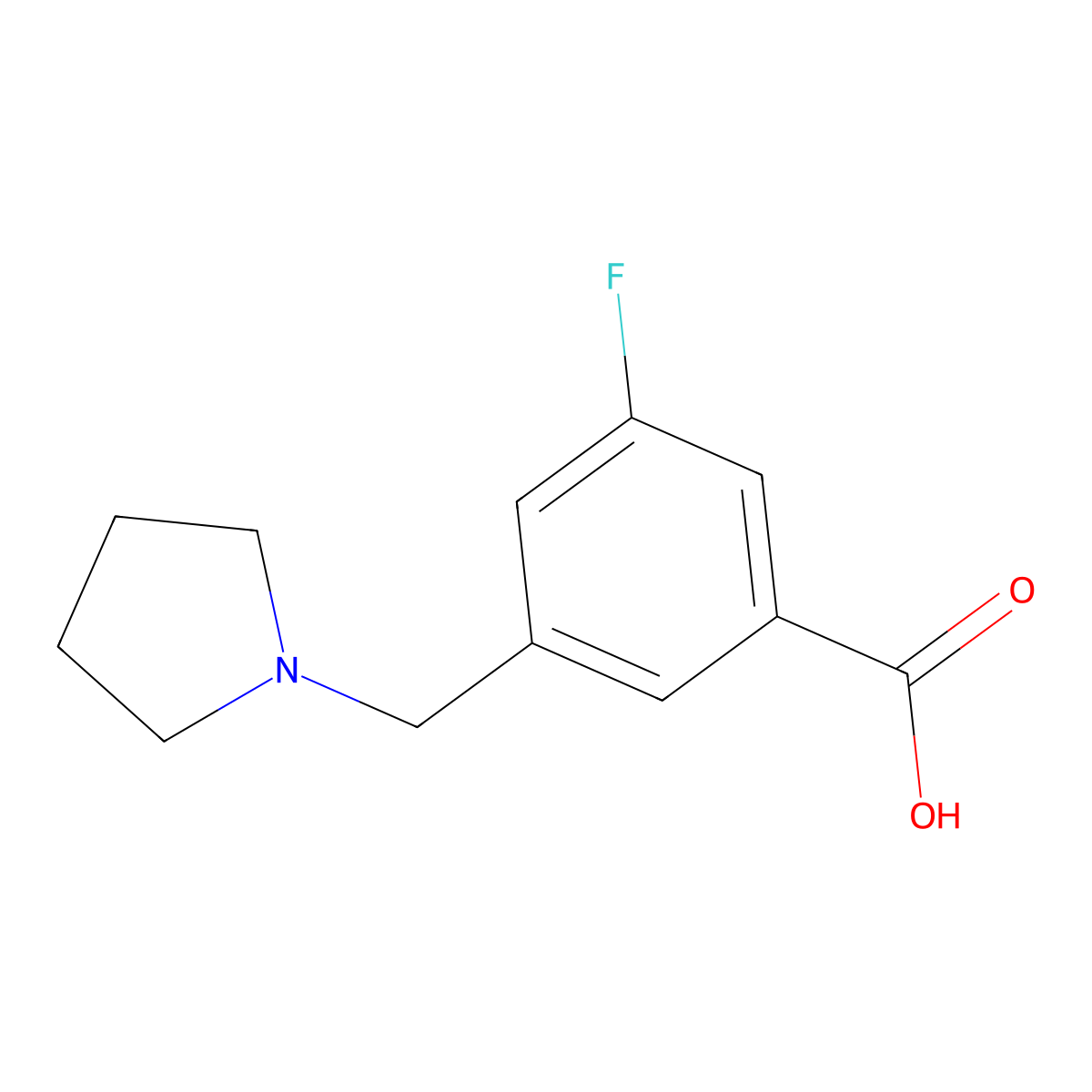 3-Fluoro-5-[(pyrrolidin-1-yl)methyl]benzoic acid molecular structure, CAS 1521107-56-1