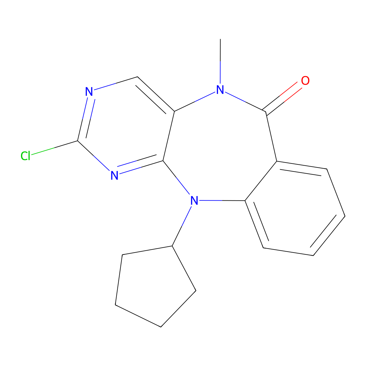 2-chloro-11-cyclopentyl-5-methyl-5H-benzo[e]pyrimido[5,4-b][1,4]diazepin-6(11H)-one molecular structure, CAS 1521197-46-5