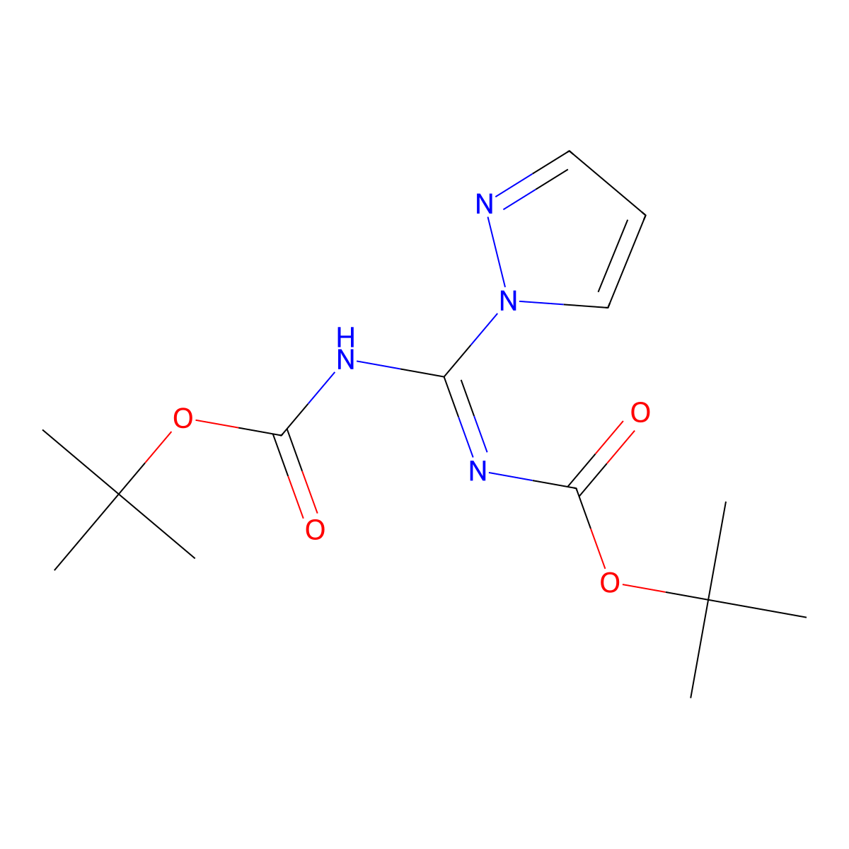 N,N'-Bis(tert-butoxycarbonyl)-1H-pyrazole-1-carboxamidine molecular structure, CAS 152120-54-2