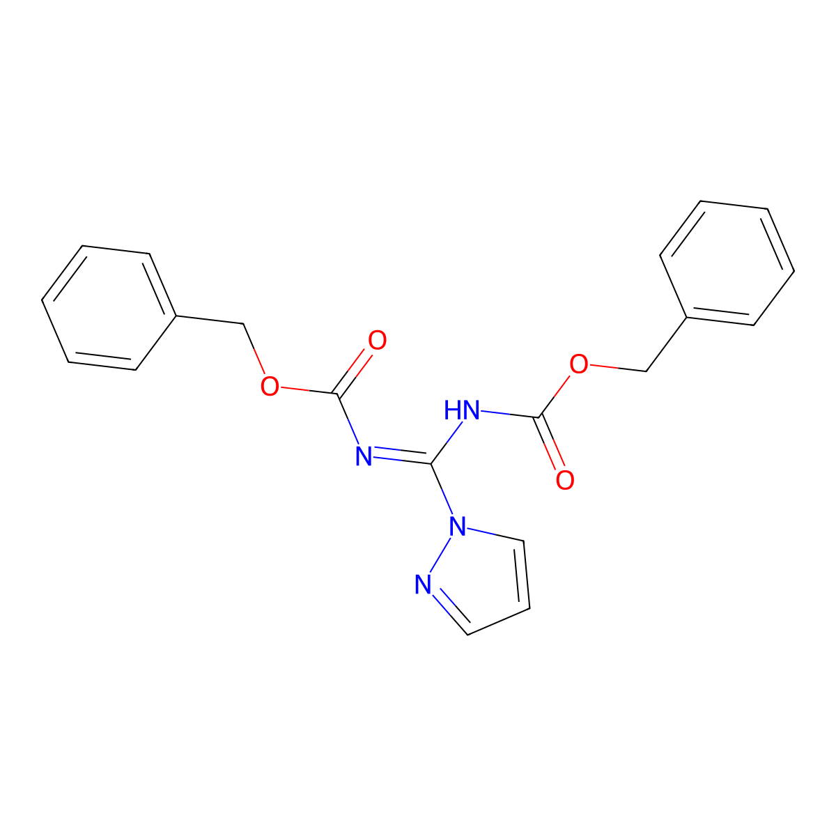 Phenylmethyl N-((((phenylmethoxy)carbonyl)amino)-1H-pyrazol-1-ylmethylene)carbamate molecular structure, CAS 152120-55-3