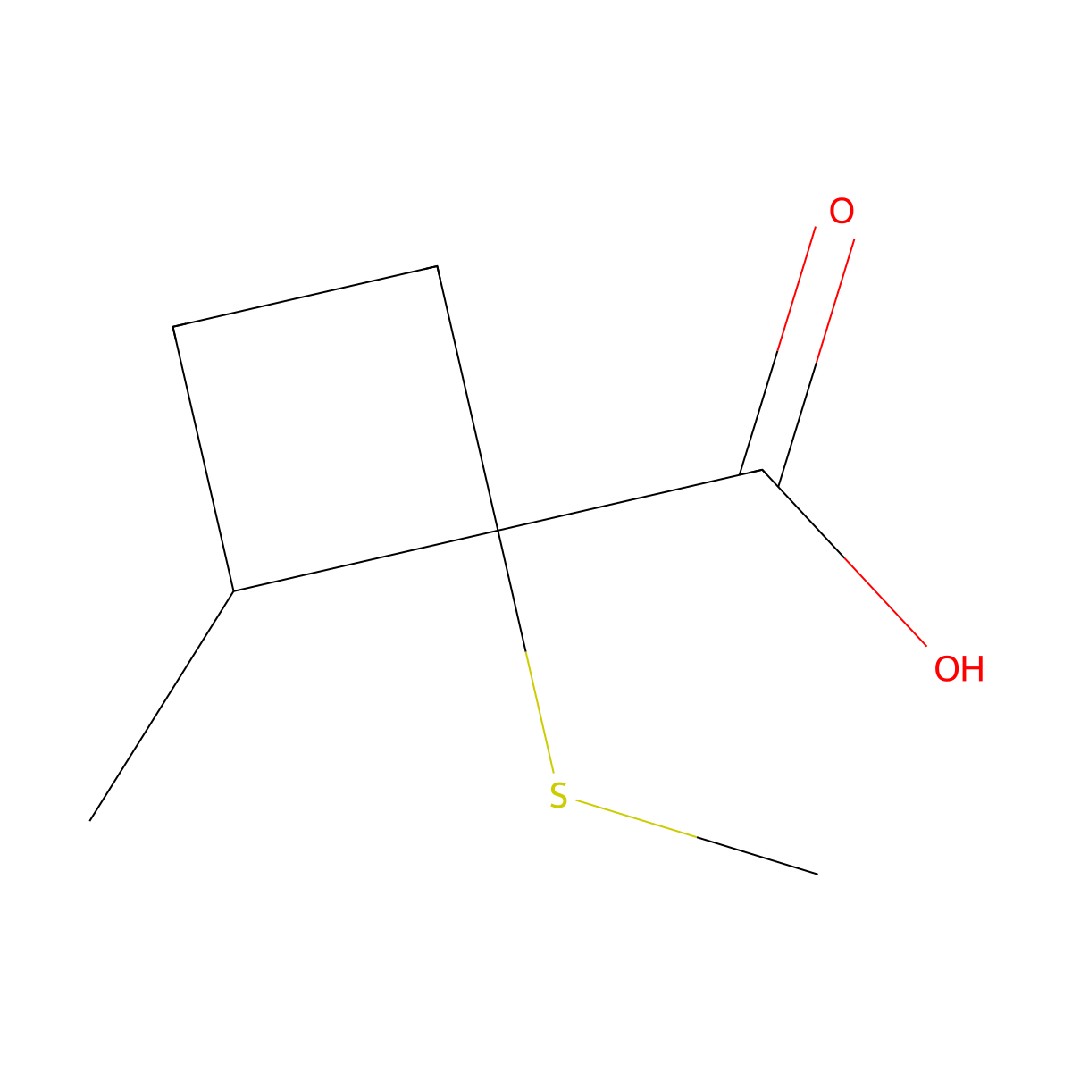 2-Methyl-1-(methylsulfanyl)cyclobutane-1-carboxylic acid molecular structure, CAS 1521249-30-8