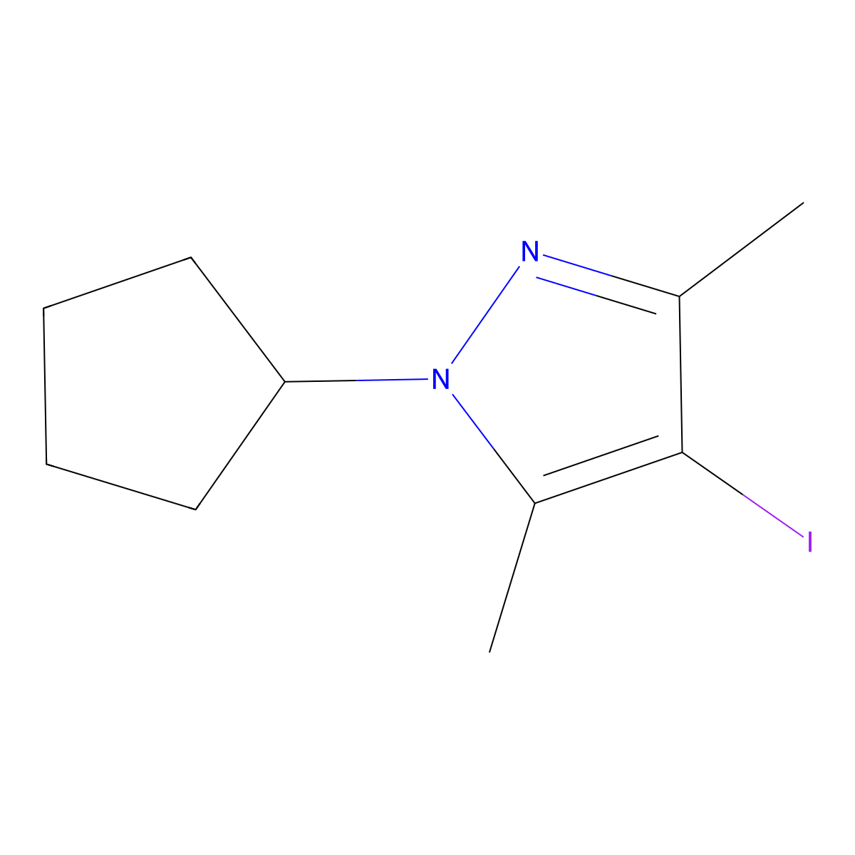 1-cyclopentyl-4-iodo-3,5-dimethyl-1H-pyrazole molecular structure, CAS 1521281-04-8