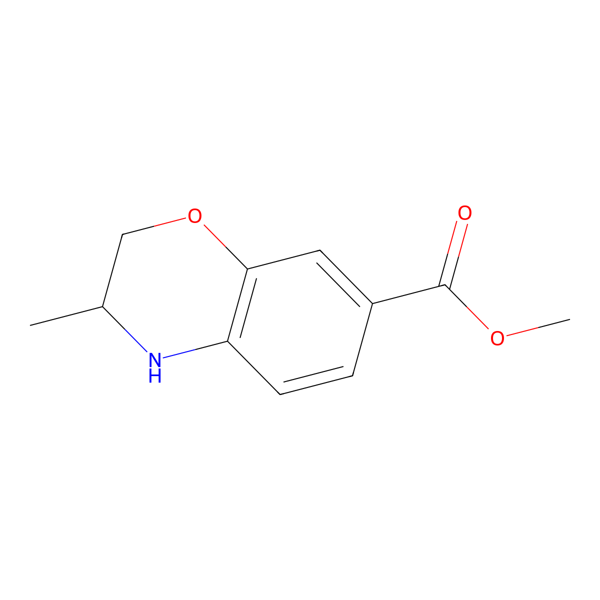 Methyl 3-methyl-3,4-dihydro-2H-1,4-benzoxazine-7-carboxylate molecular structure, CAS 1521333-42-5