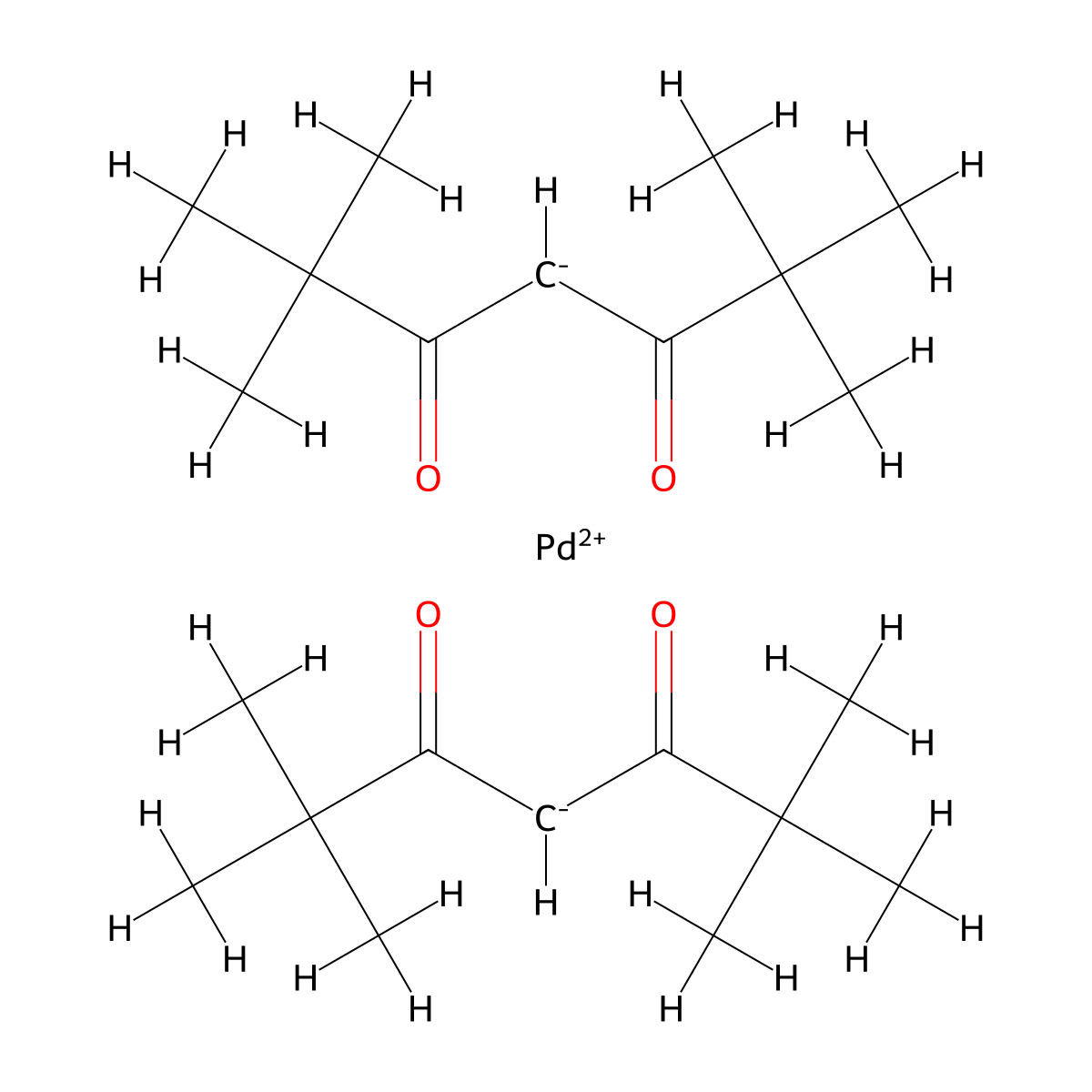 Bis(2,2',6,6'-tetramethylheptanedionato) palladium(II) , Pd(TMHD)2 molecular structure, CAS 15214-66-1