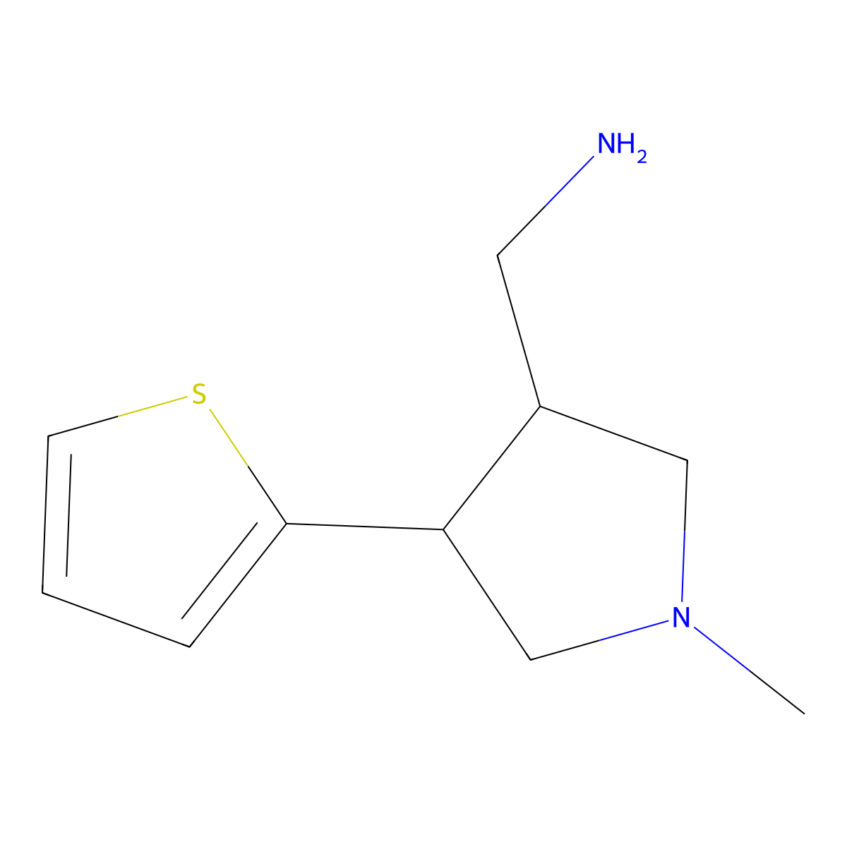 1-[1-Methyl-4-(thiophen-2-yl)pyrrolidin-3-yl]methanamine molecular structure, CAS 1521401-56-8