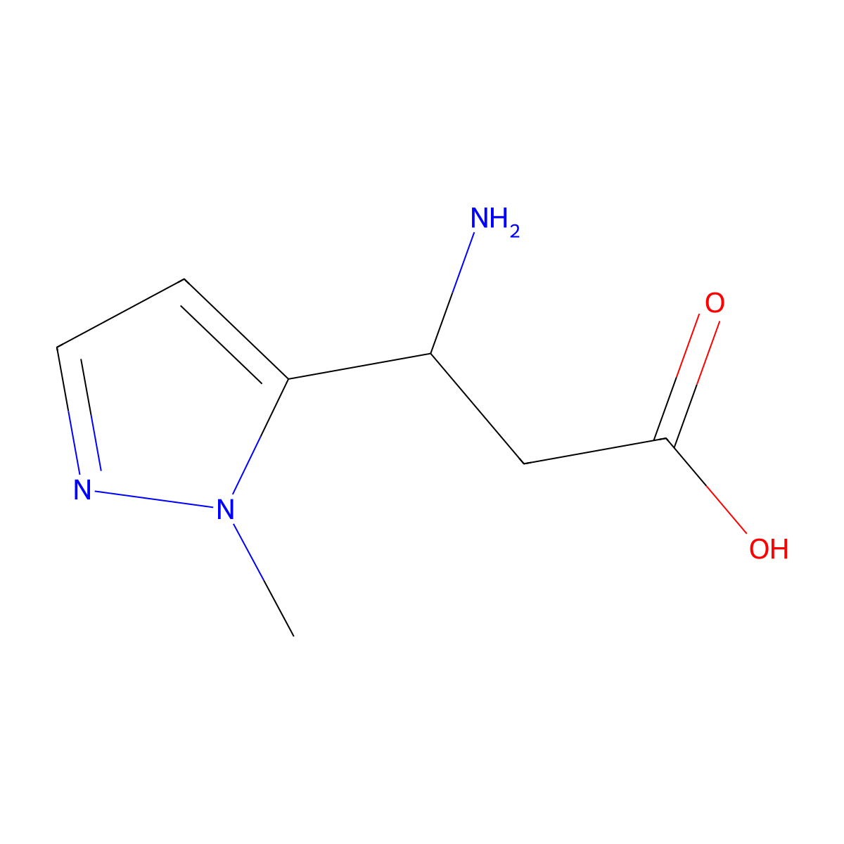 3-amino-3-(1-methyl-1H-pyrazol-5-yl)propanoic acid molecular structure, CAS 1521426-83-4