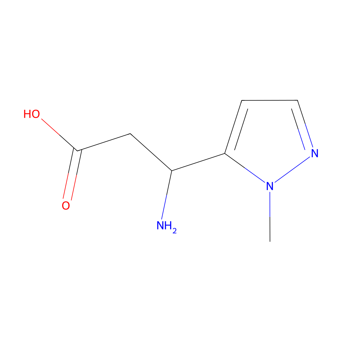 3-amino-3-(1-methyl-1H-pyrazol-5-yl)propanoic acid molecular structure, CAS 1521426-83-4