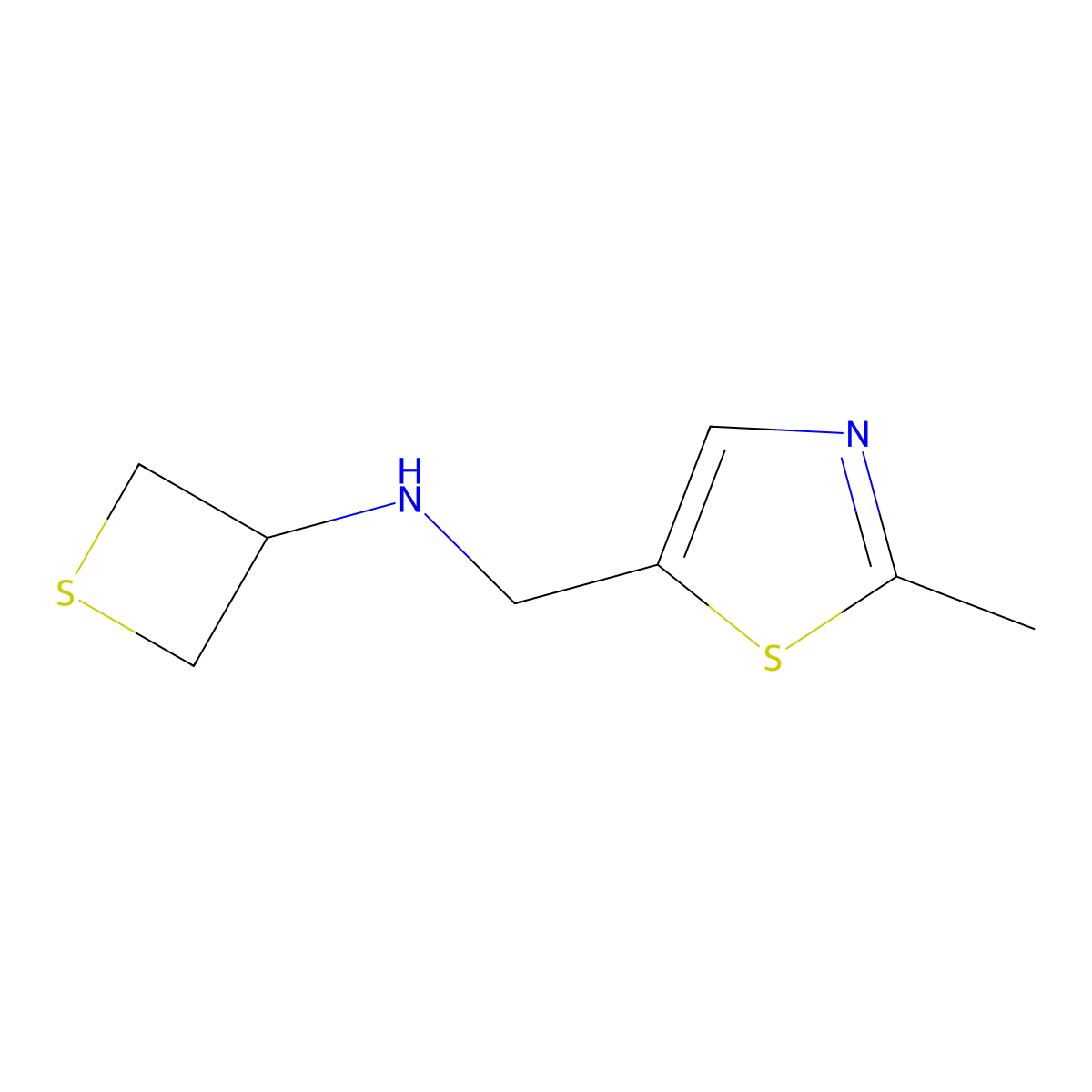 N-((2-Methylthiazol-5-yl)methyl)thietan-3-amine molecular structure, CAS 1521462-94-1