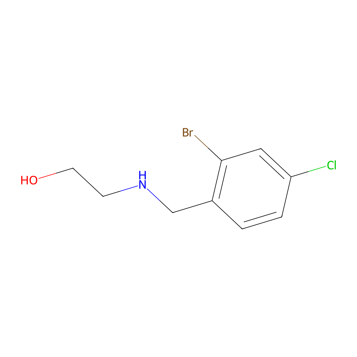 2-{[(2-Bromo-4-chlorophenyl)methyl]amino}ethan-1-ol molecular structure, CAS 1521467-32-2