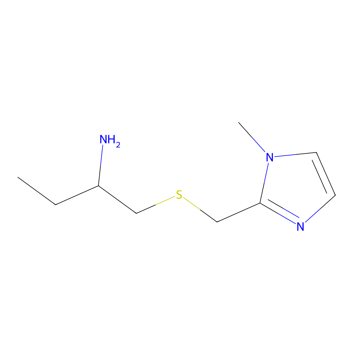 1-(((1-methyl-1H-imidazol-2-yl)methyl)sulfanyl)butan-2-amine molecular structure, CAS 1521477-85-9