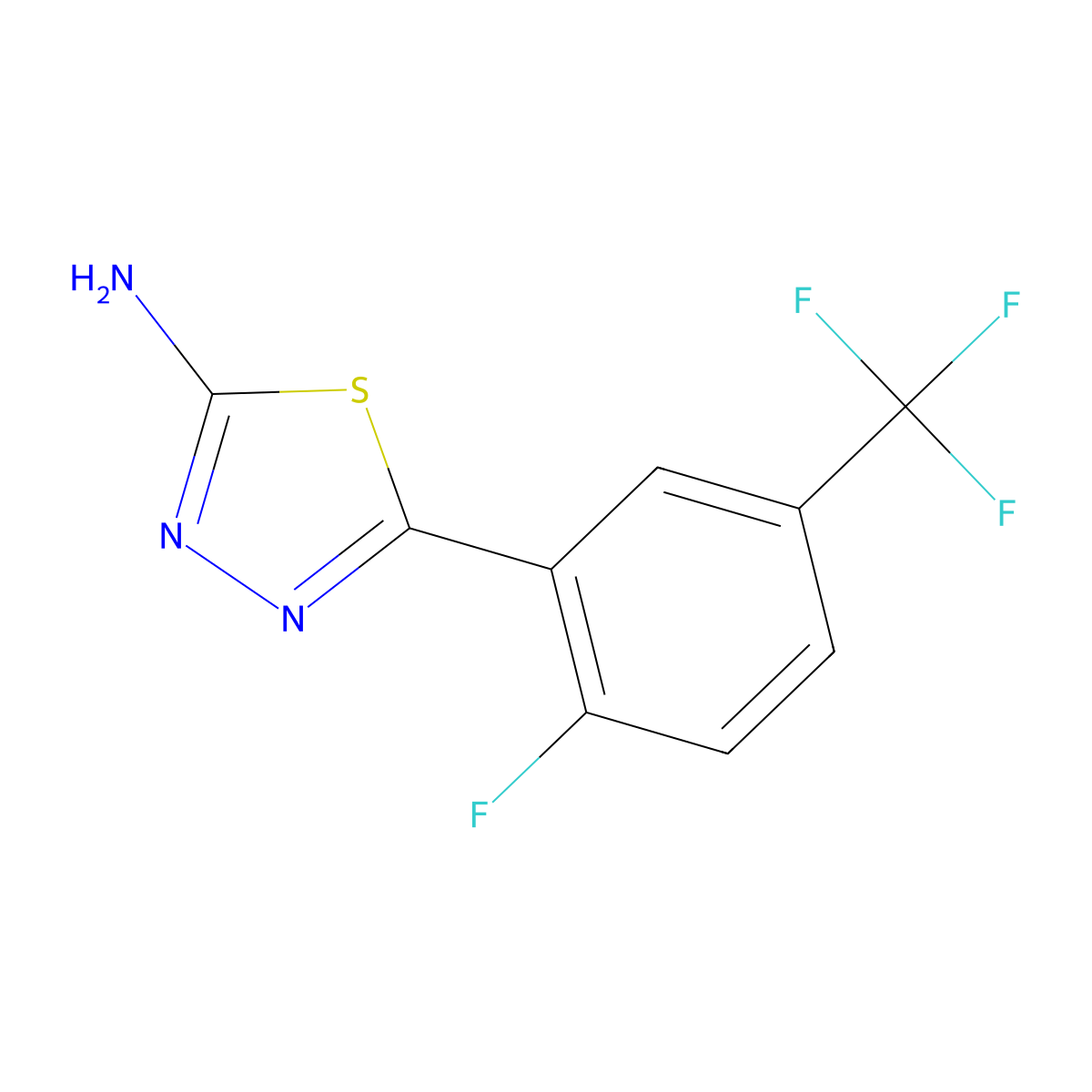 5-[2-Fluoro-5-(trifluoromethyl)phenyl]-1,3,4-thiadiazol-2-amine molecular structure, CAS 1521480-92-1