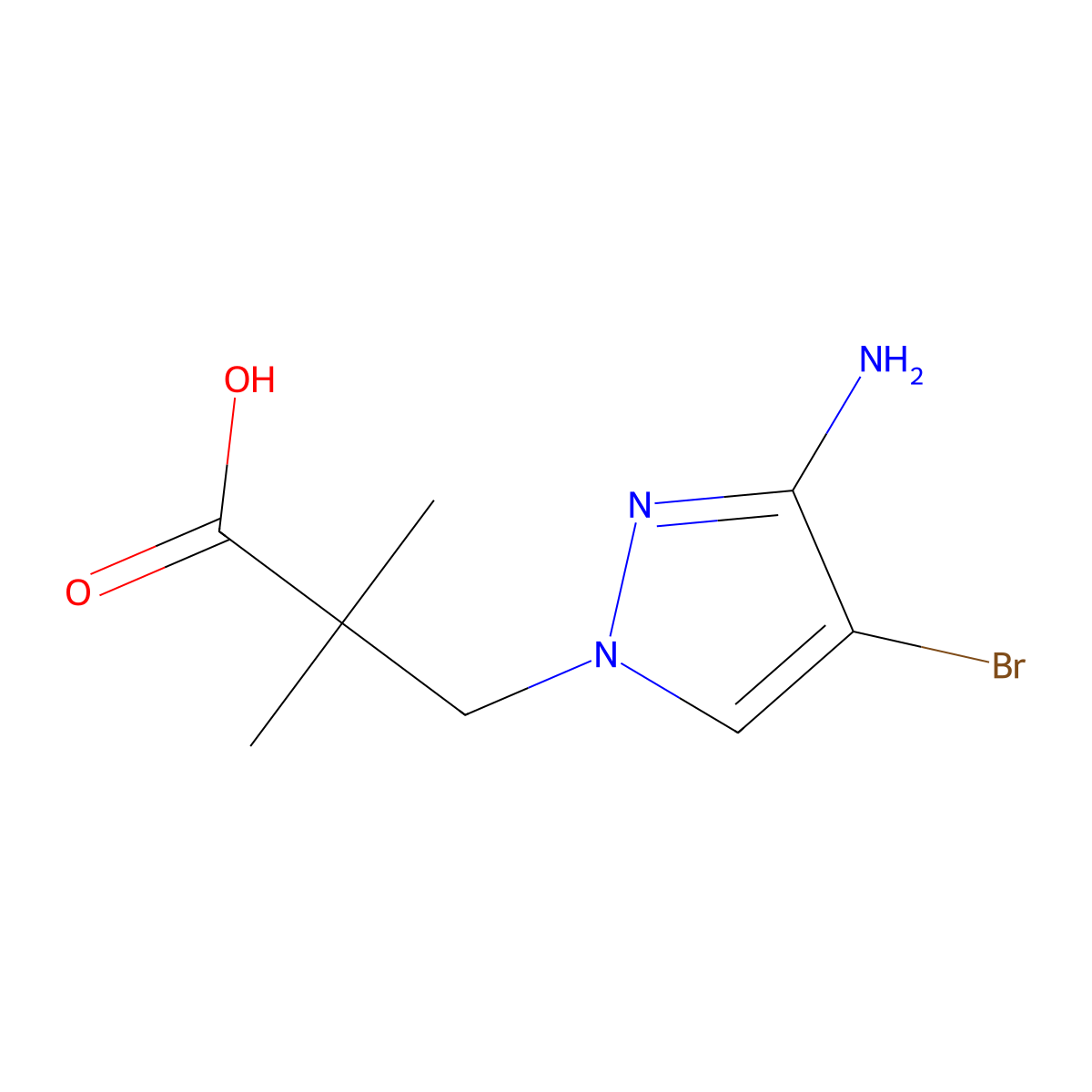 3-(3-amino-4-bromo-1H-pyrazol-1-yl)-2,2-dimethylpropanoic acid molecular structure, CAS 1521497-96-0