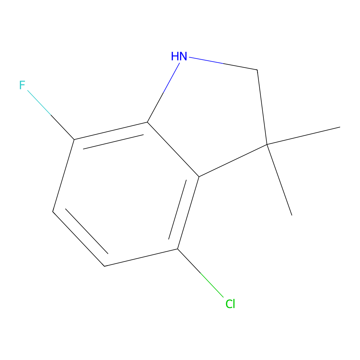 4-chloro-7-fluoro-3,3-dimethyl-2,3-dihydro-1H-indole molecular structure, CAS 1521499-05-7