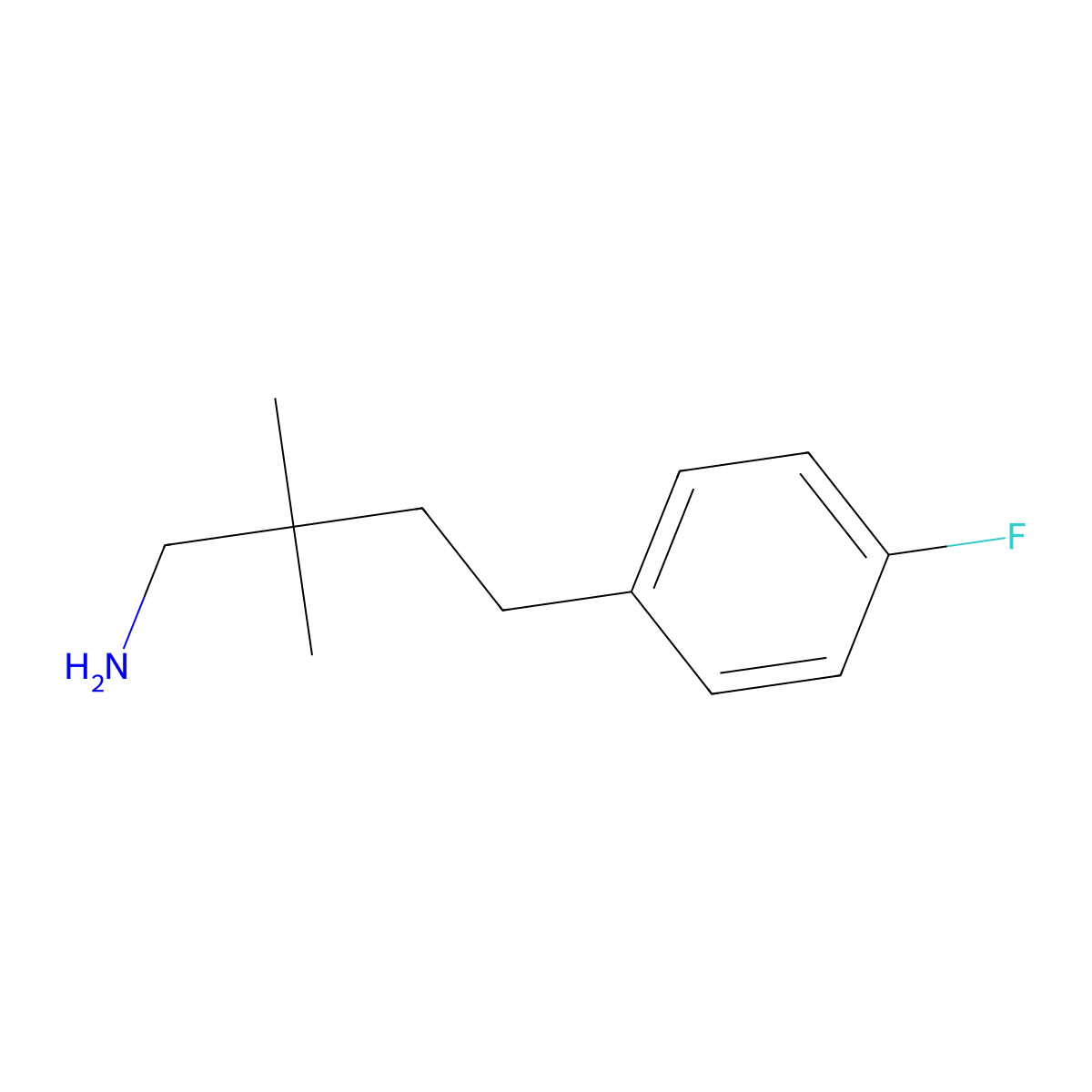4-(4-Fluorophenyl)-2,2-dimethylbutan-1-amine molecular structure, CAS 1521558-32-6