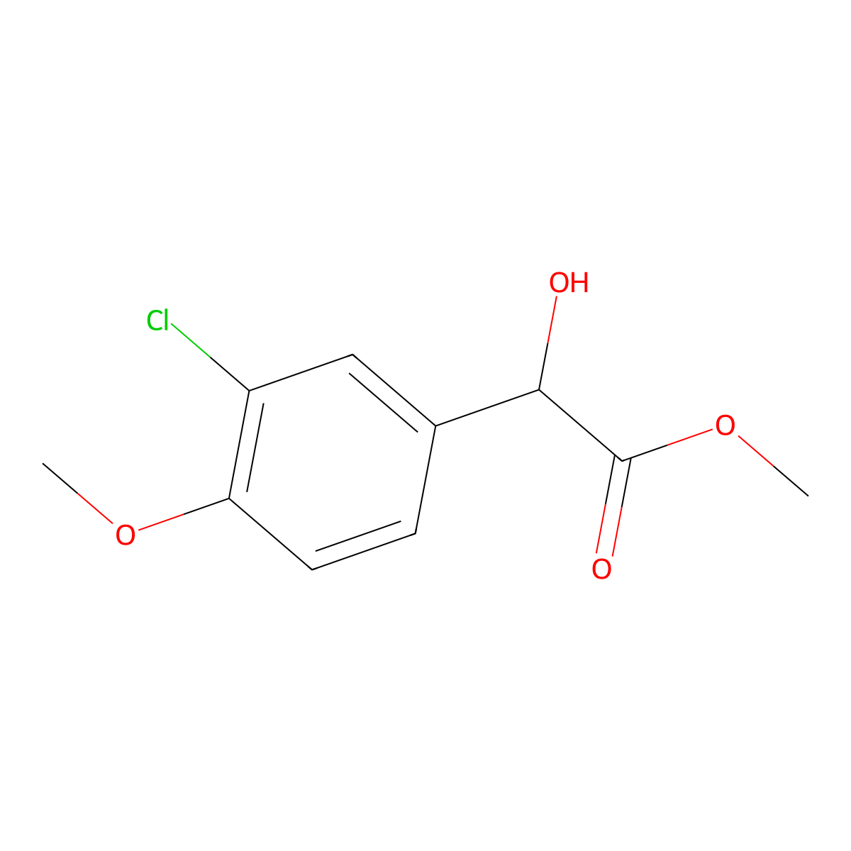 Methyl 2-(3-chloro-4-methoxyphenyl)-2-hydroxyacetate molecular structure, CAS 1521561-06-7