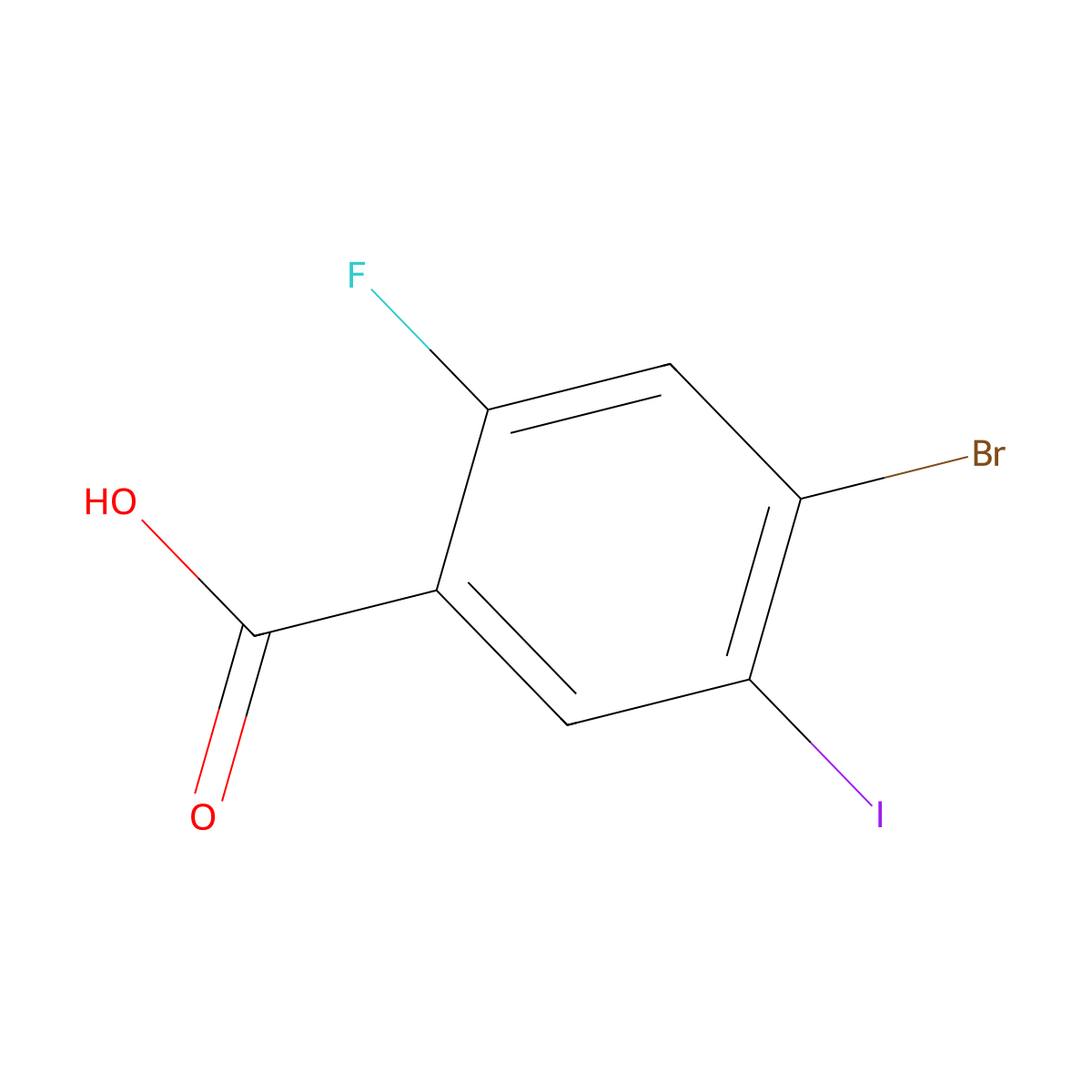 4-Bromo-2-fluoro-5-iodobenzoic acid molecular structure, CAS 1521585-65-8