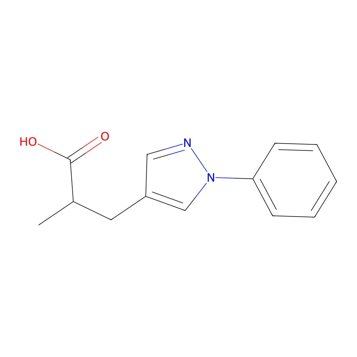 2-Methyl-3-(1-phenyl-1h-pyrazol-4-yl)propanoic acid molecular structure, CAS 1521665-60-0