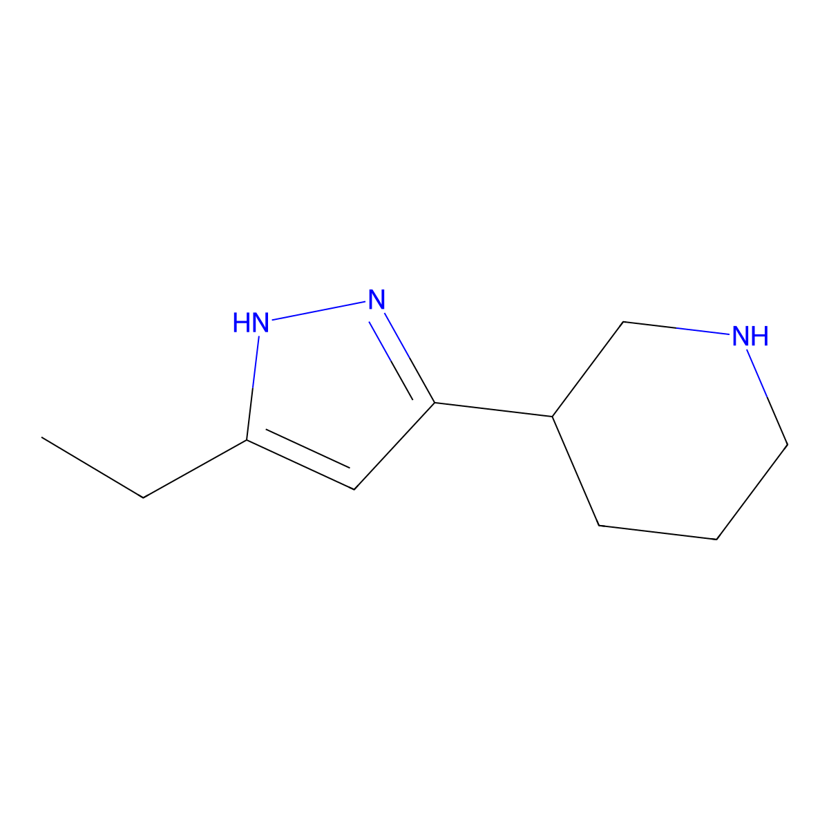 3-(3-ethyl-1H-pyrazol-5-yl)piperidine molecular structure, CAS 1521849-26-2