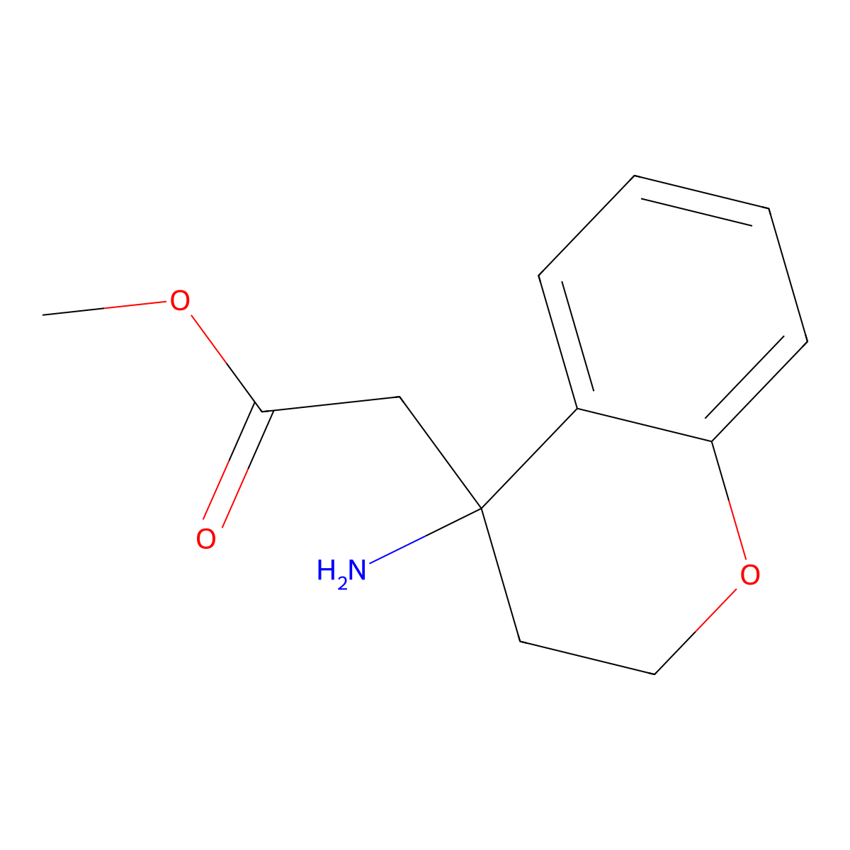 methyl 2-(4-amino-3,4-dihydro-2H-1-benzopyran-4-yl)acetate molecular structure, CAS 1521896-32-1