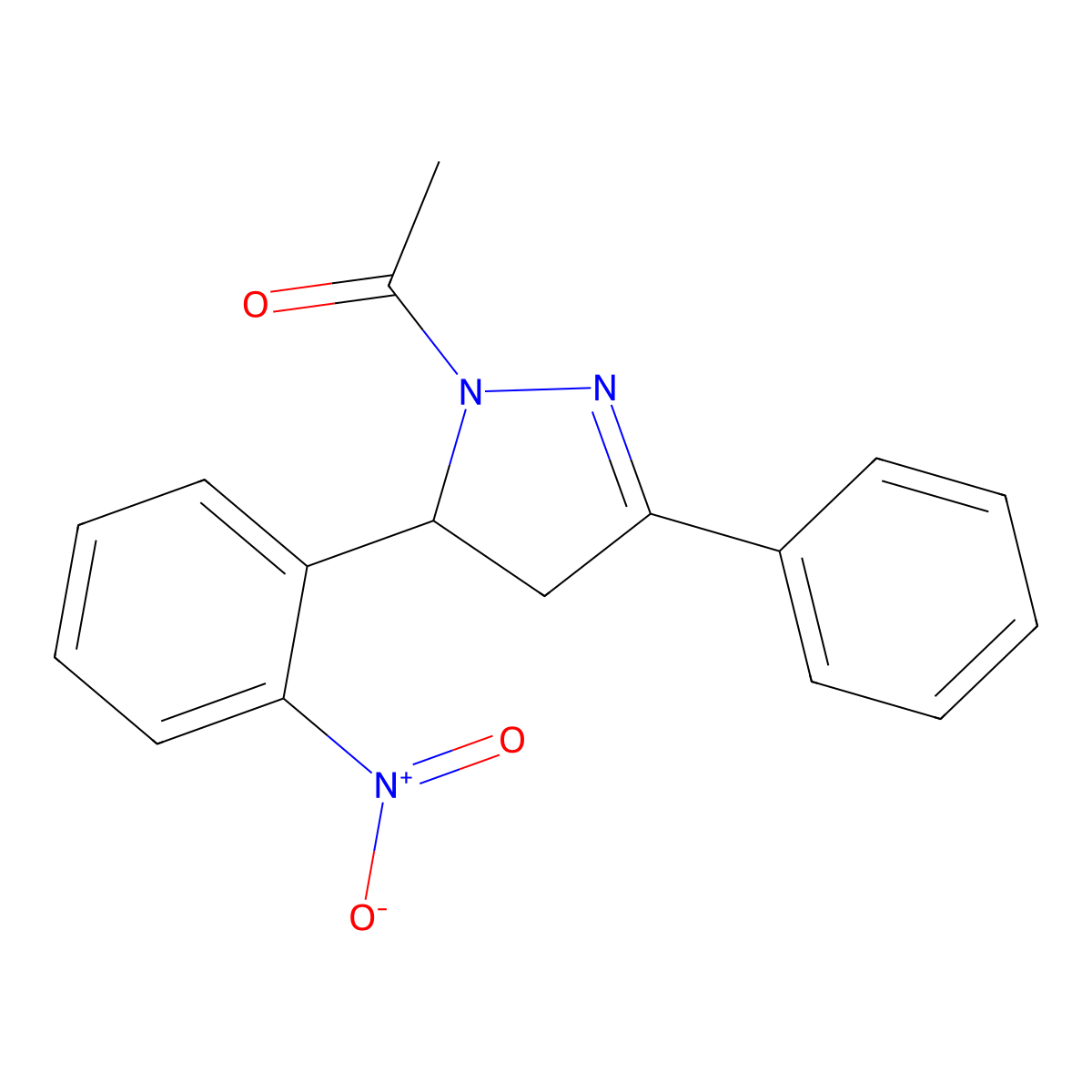 1-[3-(2-Nitrophenyl)-5-phenyl-3,4-dihydropyrazol-2-yl]ethanone molecular structure, CAS 152192-64-8