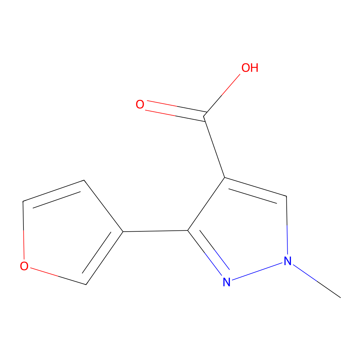 3-(furan-3-yl)-1-methyl-1H-pyrazole-4-carboxylic acid molecular structure, CAS 1522029-96-4