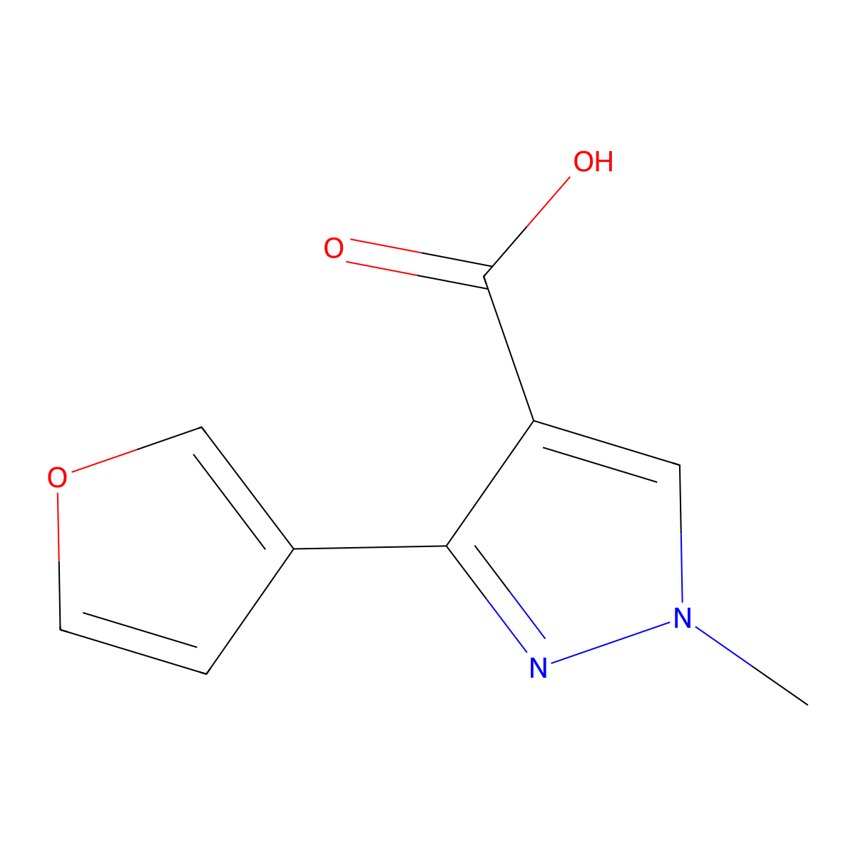 3-(furan-3-yl)-1-methyl-1H-pyrazole-4-carboxylic acid molecular structure, CAS 1522029-96-4