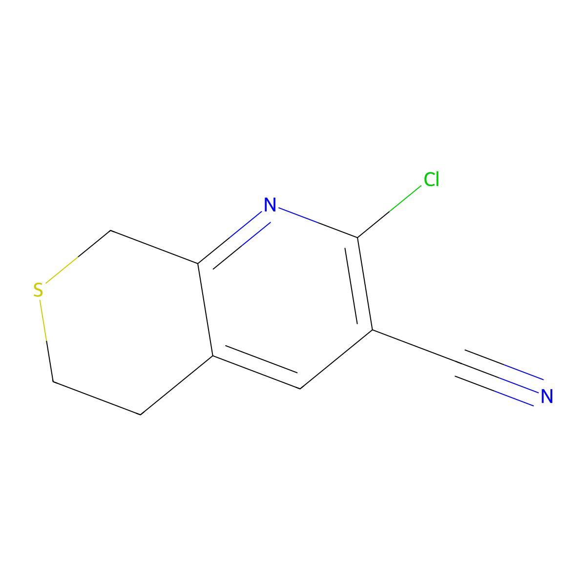 2-chloro-5H,6H,8H-thiopyrano[3,4-b]pyridine-3-carbonitrile molecular structure, CAS 1522071-68-6