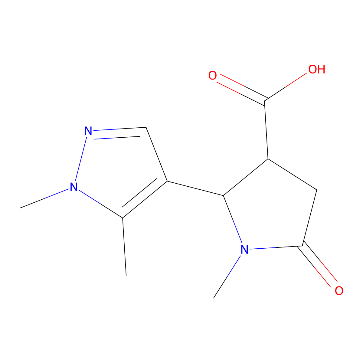 2-(1,5-dimethyl-1H-pyrazol-4-yl)-1-methyl-5-oxopyrrolidine-3-carboxylic acid molecular structure, CAS 1522082-11-6