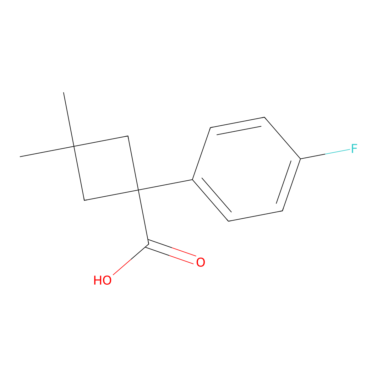 1-(4-Fluorophenyl)-3,3-dimethylcyclobutane-1-carboxylic acid molecular structure, CAS 1522124-13-5