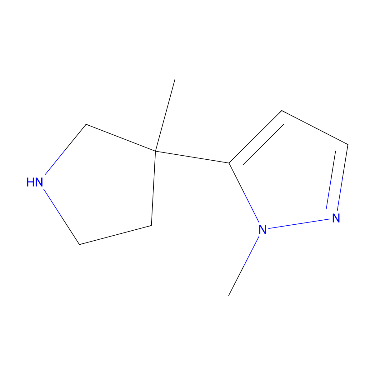 1-Methyl-5-(3-methylpyrrolidin-3-yl)-1H-pyrazole molecular structure, CAS 1522202-25-0