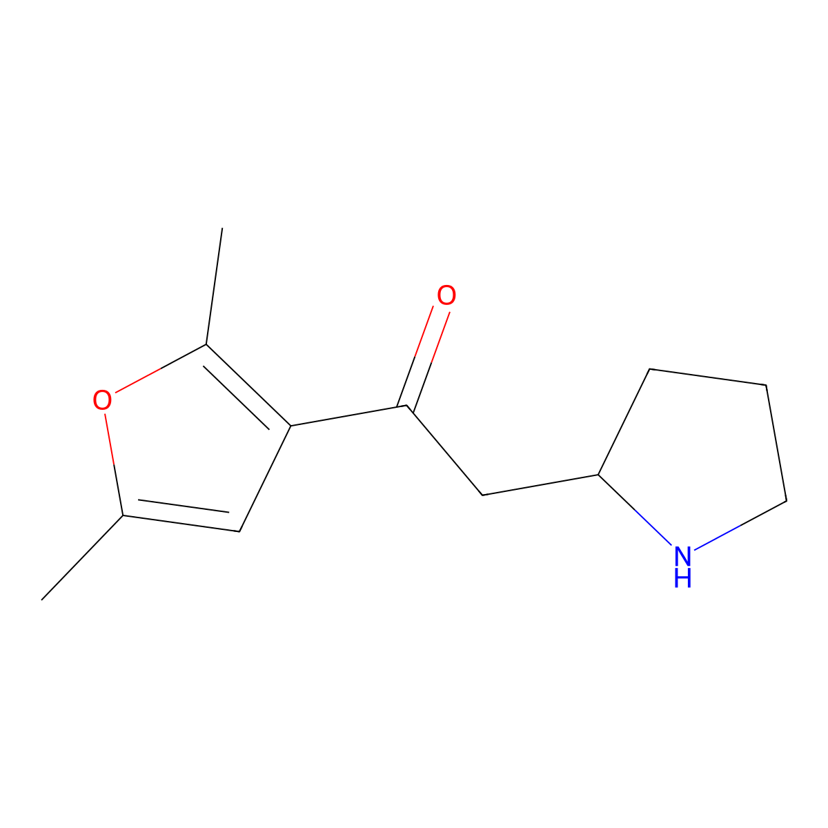 1-(2,5-Dimethylfuran-3-YL)-2-(pyrrolidin-2-YL)ethan-1-one molecular structure, CAS 1522273-68-2