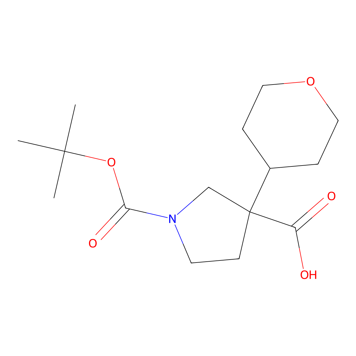 1-[(Tert-butoxy)carbonyl]-3-(oxan-4-yl)pyrrolidine-3-carboxylic acid molecular structure, CAS 1522279-23-7